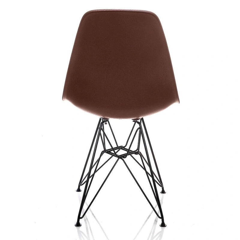 Chaise d'appoint de salle à manger moderne du milieu du siècle, série Nature, grain de bois marron, avec pieds en acier noir