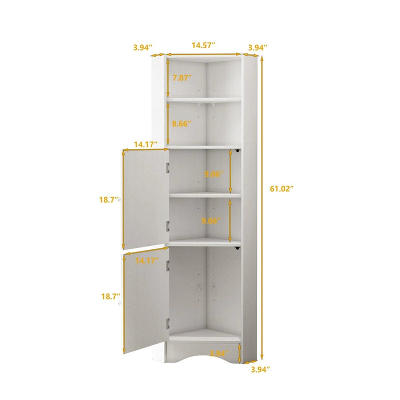 Meuble d'angle de salle de bain avec portes et étagères réglables