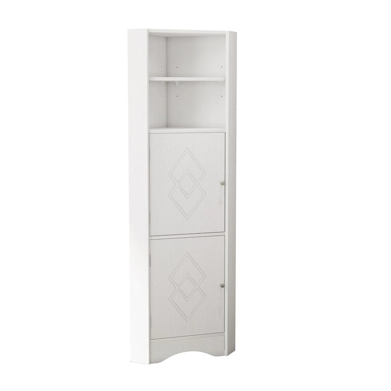 Meuble d'angle de salle de bain avec portes et étagères réglables