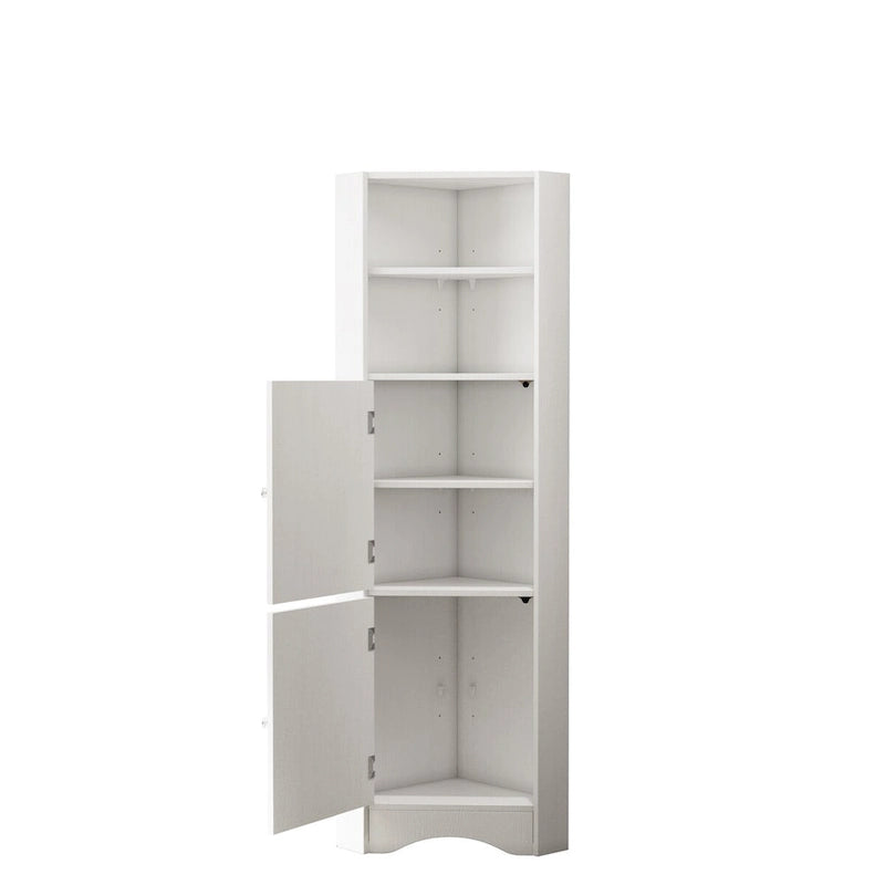 Meuble d'angle de salle de bain avec portes et étagères réglables