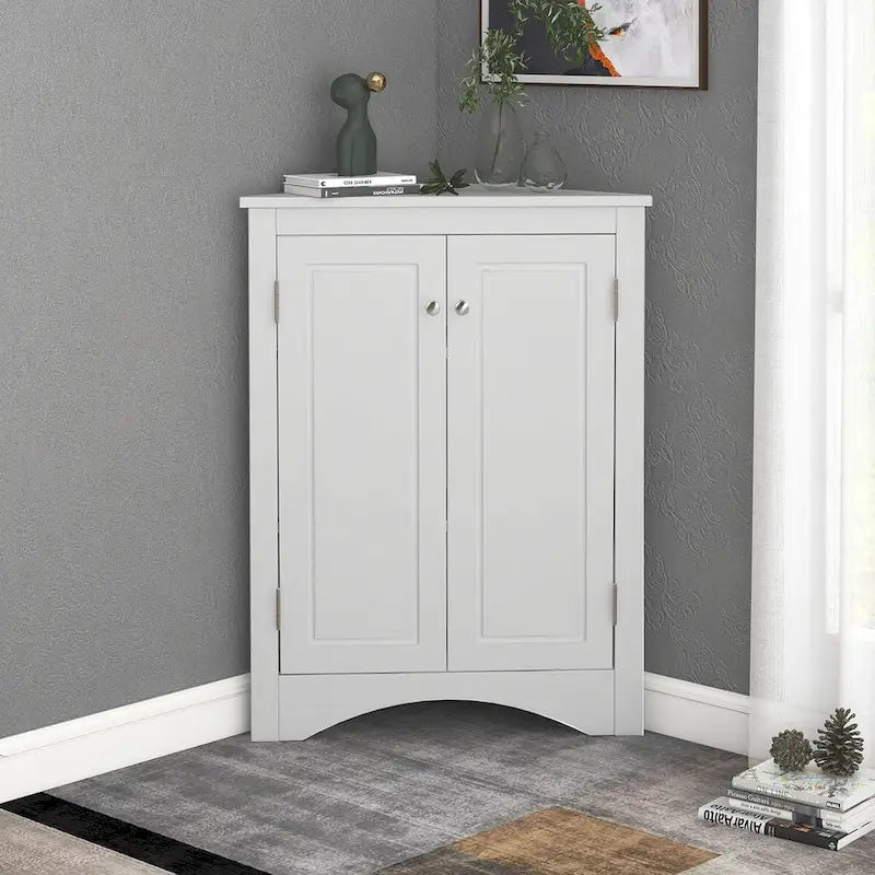 Meuble de rangement d'angle pour salle de bain avec étagères réglables, Armoire de sol autoportante