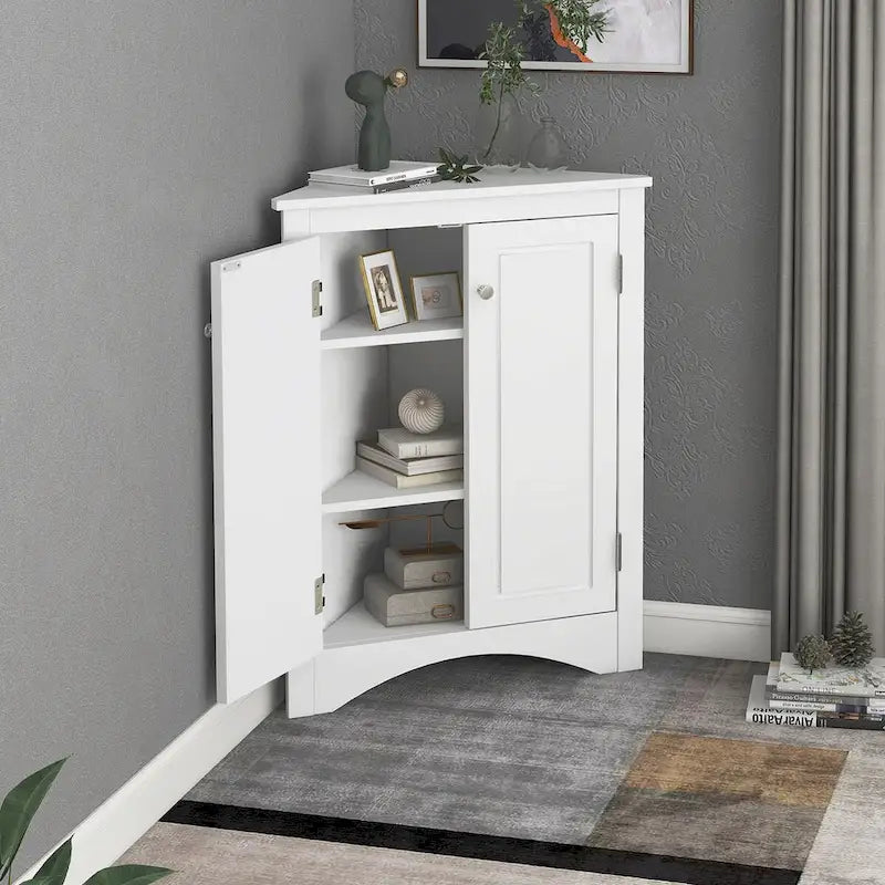 Meuble de rangement d'angle pour salle de bain avec étagères réglables, Armoire de sol autoportante