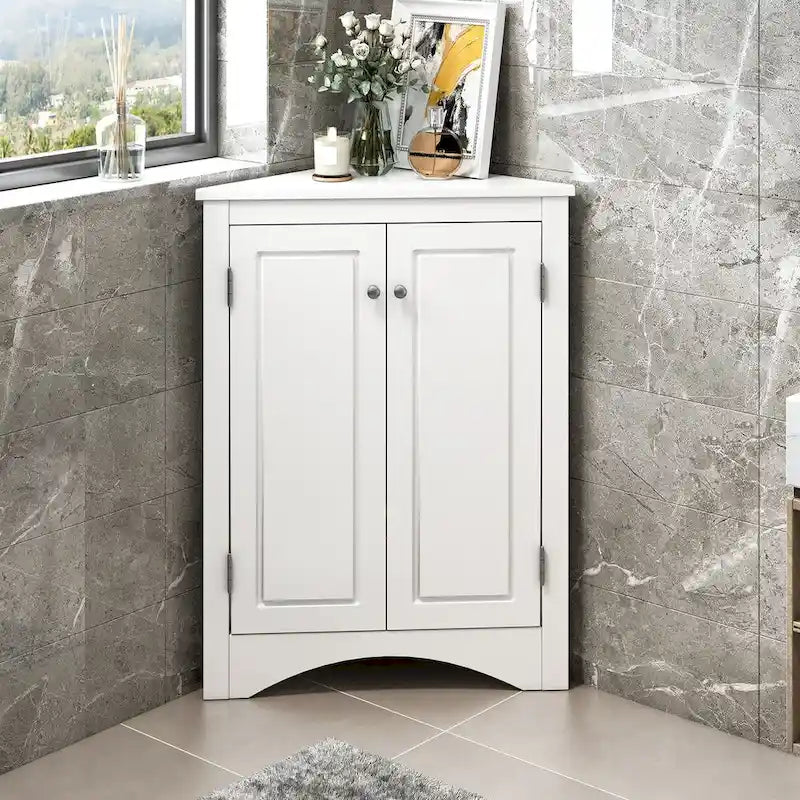 Meuble de rangement d'angle pour salle de bain avec étagères réglables, Armoire de sol autoportante