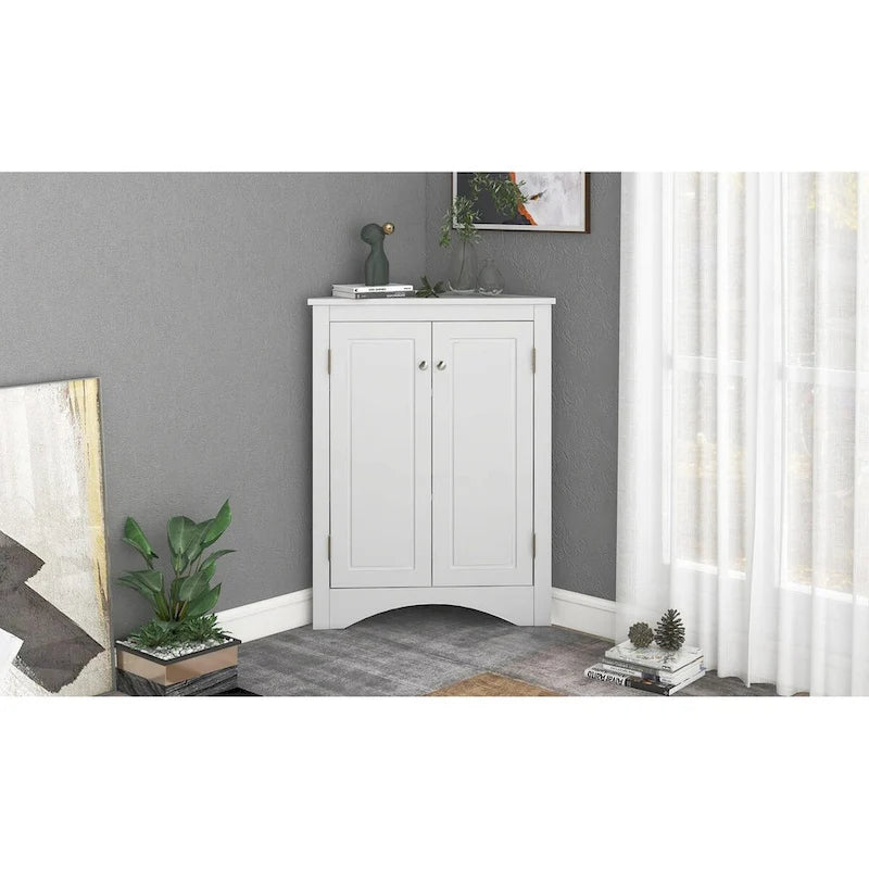 Meuble de rangement d'angle pour salle de bain avec étagères réglables, Armoire de sol autoportante