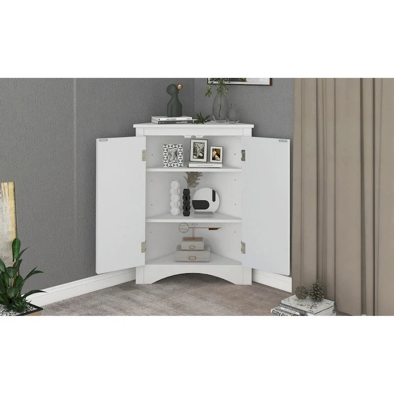 Meuble de rangement d'angle pour salle de bain avec étagères réglables, Armoire de sol autoportante