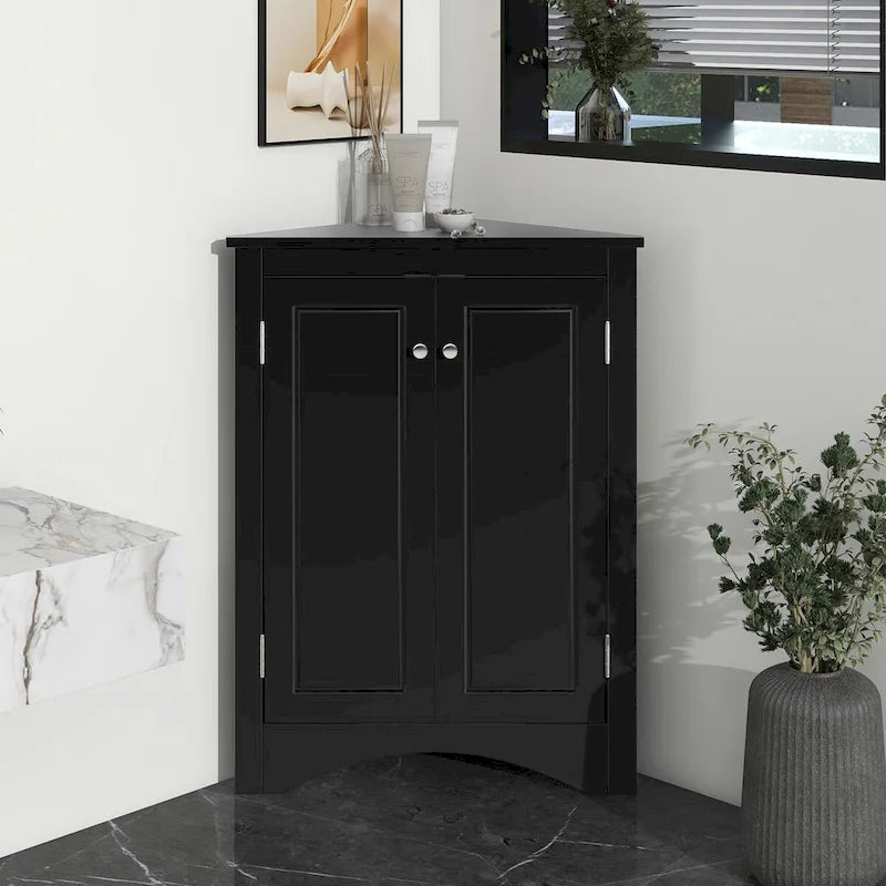 Meuble de rangement d'angle pour salle de bain avec étagères réglables, Armoire de sol autoportante