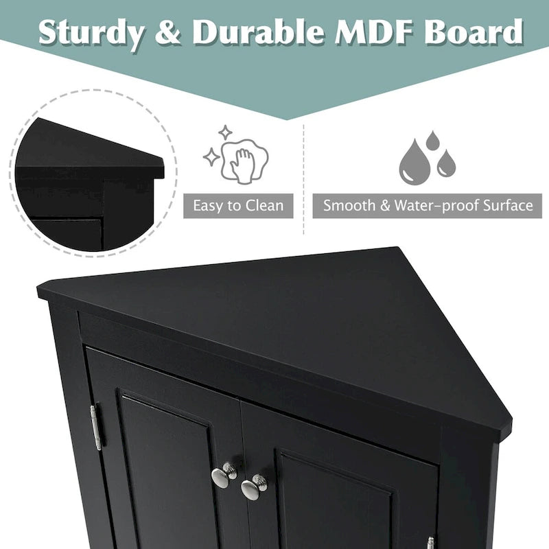 Meuble de rangement d'angle pour salle de bain avec étagères réglables, Armoire de sol autoportante