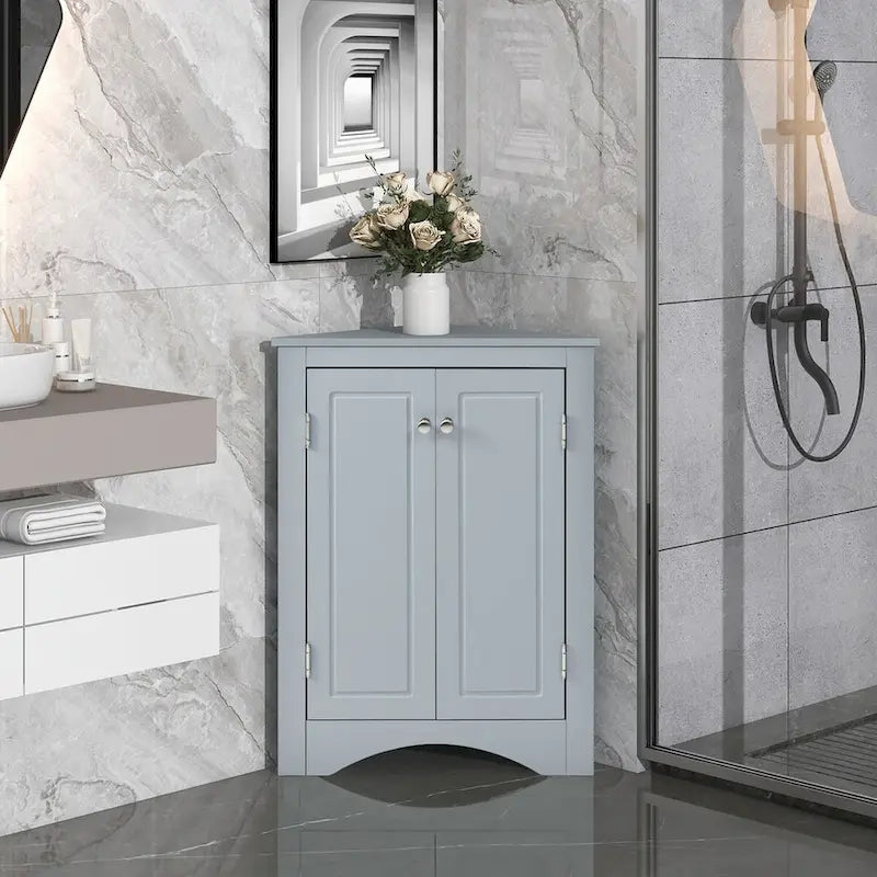 Meuble de rangement d'angle pour salle de bain avec étagères réglables, Armoire de sol autoportante