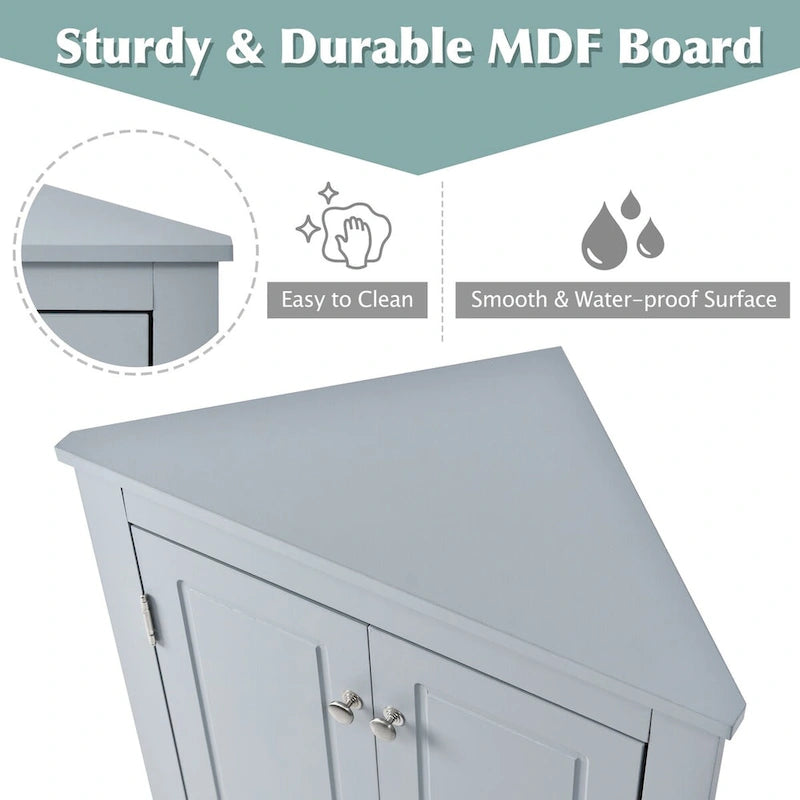 Meuble de rangement d'angle pour salle de bain avec étagères réglables, Armoire de sol autoportante