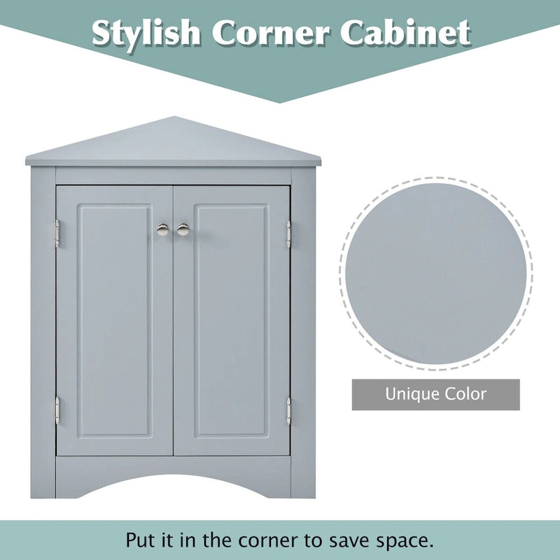Meuble de rangement d'angle pour salle de bain avec étagères réglables, Armoire de sol autoportante