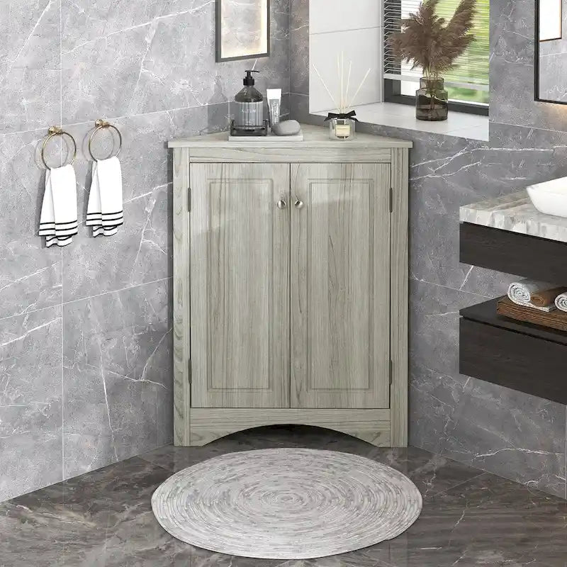 Meuble de rangement d'angle pour salle de bain avec étagères réglables, Armoire de sol autoportante