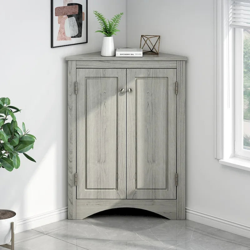 Meuble de rangement d'angle pour salle de bain avec étagères réglables, Armoire de sol autoportante