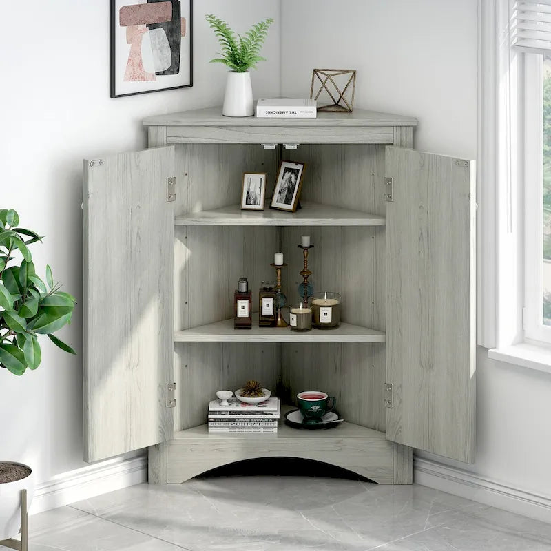 Meuble de rangement d'angle pour salle de bain avec étagères réglables, Armoire de sol autoportante