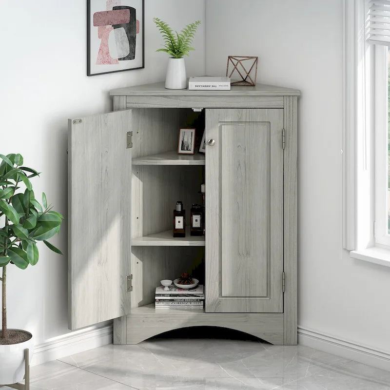 Meuble de rangement d'angle pour salle de bain avec étagères réglables, Armoire de sol autoportante