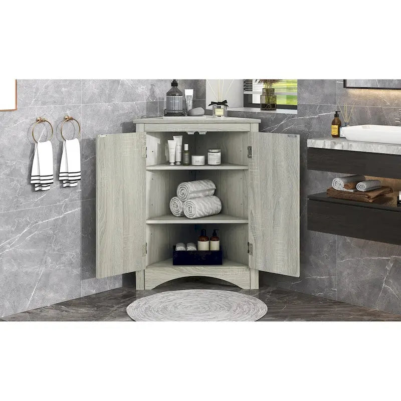 Meuble de rangement d'angle pour salle de bain avec étagères réglables, Armoire de sol autoportante
