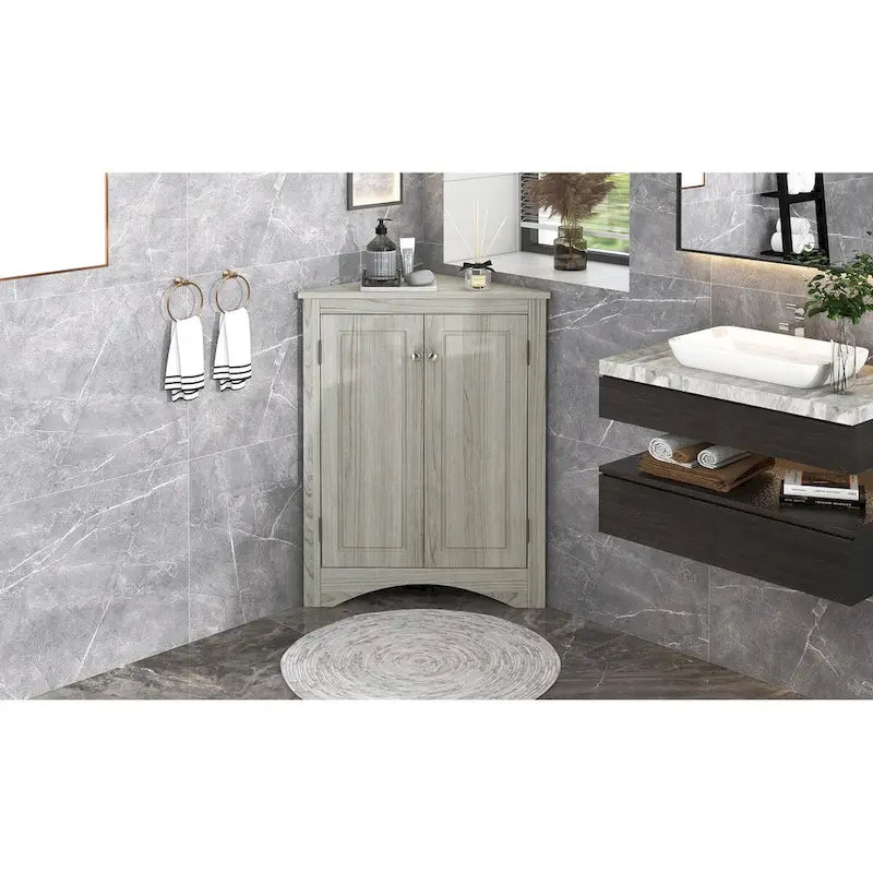 Meuble de rangement d'angle pour salle de bain avec étagères réglables, Armoire de sol autoportante