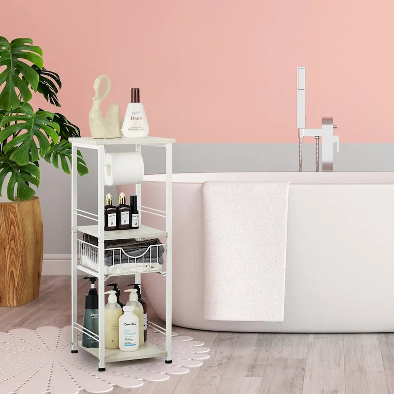 Étagère de salle de bain autoportante avec tiroir