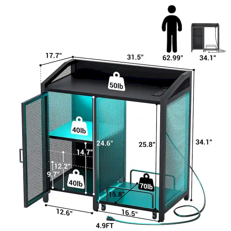 Classeur avec station de recharge, meuble de rangement avec support pour destructeur de papier sur roulettes