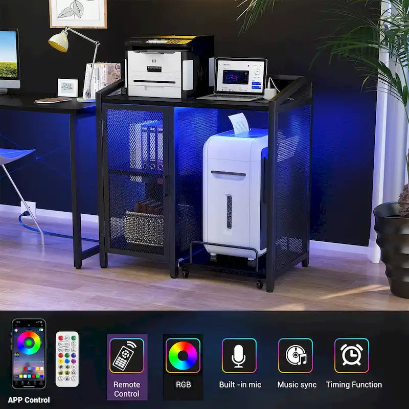 Classeur avec station de recharge, meuble de rangement avec support pour destructeur de papier sur roulettes