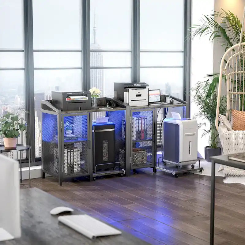 Classeur avec station de recharge, meuble de rangement avec support pour destructeur de papier sur roulettes
