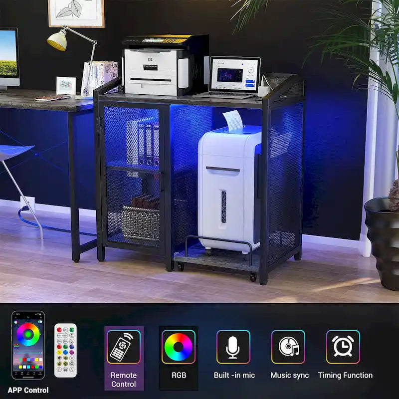 Classeur avec station de recharge, meuble de rangement avec support pour destructeur de papier sur roulettes