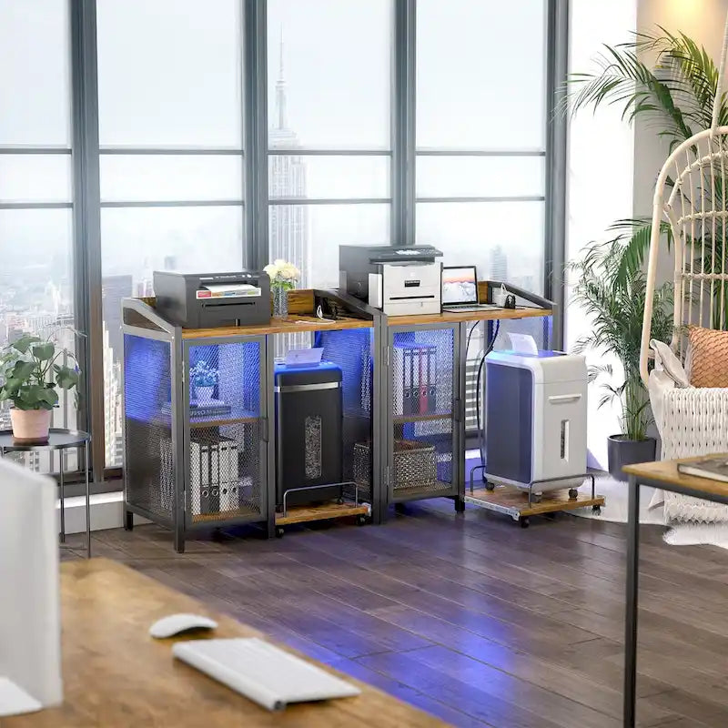 Classeur avec station de recharge, meuble de rangement avec support pour destructeur de papier sur roulettes