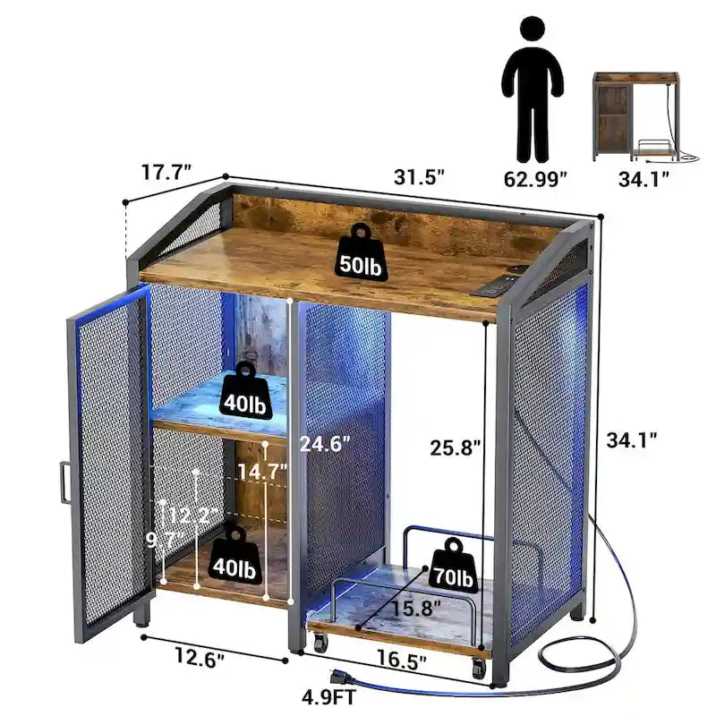 Classeur avec station de recharge, meuble de rangement avec support pour destructeur de papier sur roulettes
