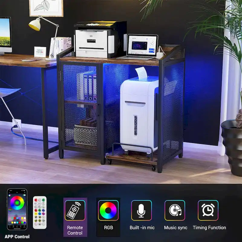 Classeur avec station de recharge, meuble de rangement avec support pour destructeur de papier sur roulettes