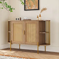 Meuble de salle à manger élégant à 2 portes incurvées avec garniture dorée et portes en rotin tressé pour salle à manger