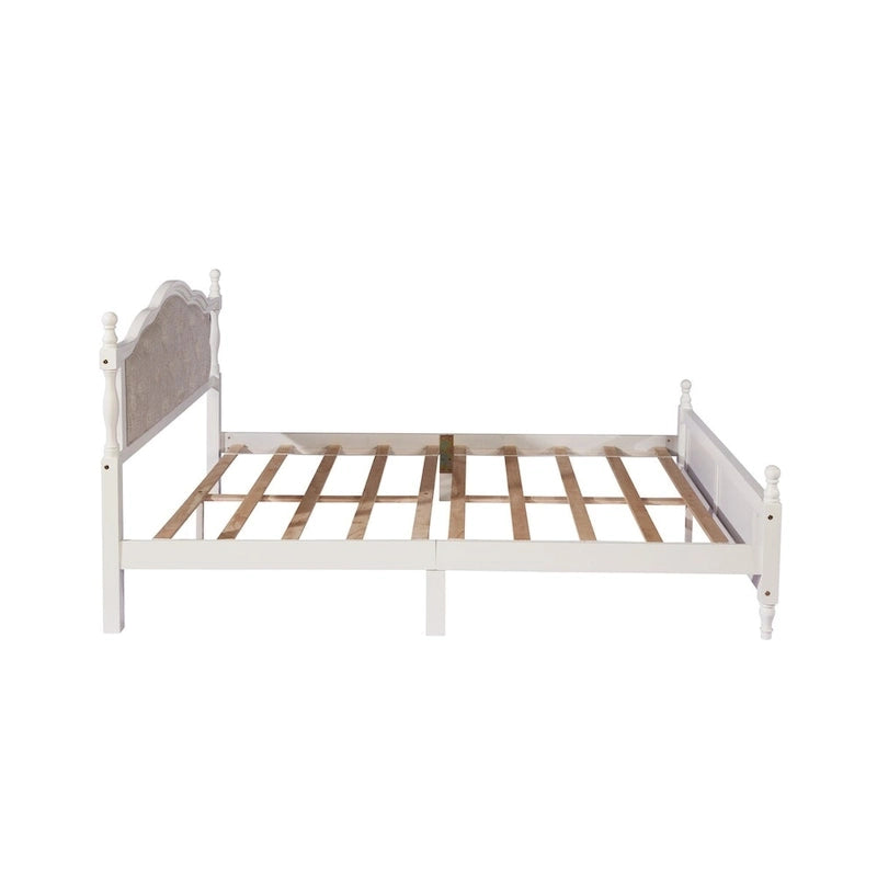 Lit Queen Size avec tête et pied de lit rembourrés, avec deux pieds de support pour longerons de lit et pieds de support pour plateforme centrale