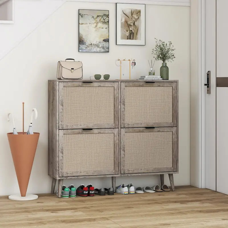 Meuble à chaussures 4 portes, étagère à chaussures moderne autoportante, pour entrée