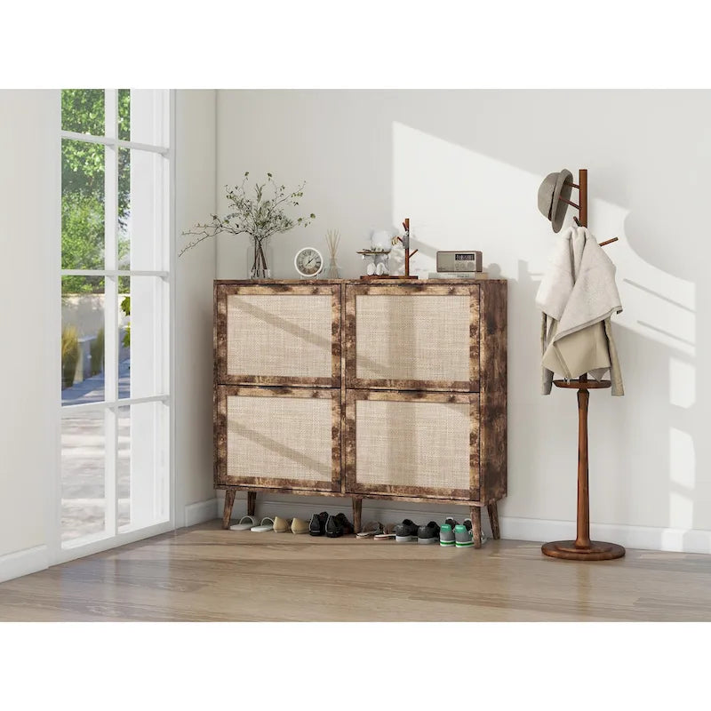 Meuble à chaussures 4 portes, étagère à chaussures moderne autoportante, pour entrée