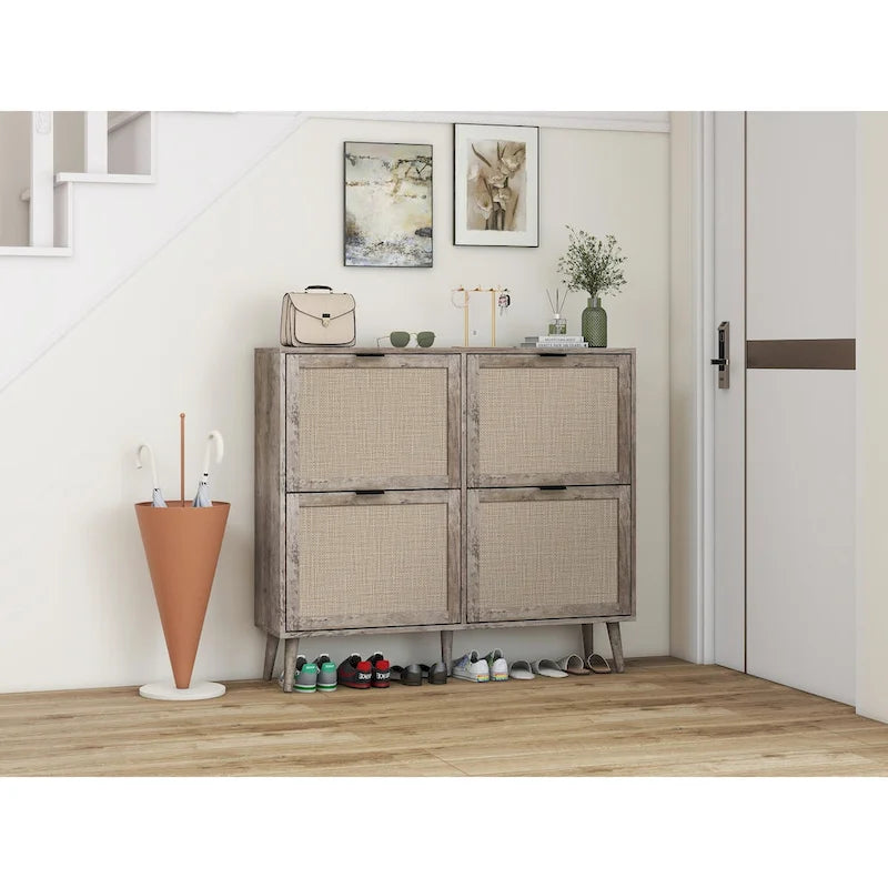 Meuble à chaussures 4 portes, étagère à chaussures moderne autoportante, pour entrée