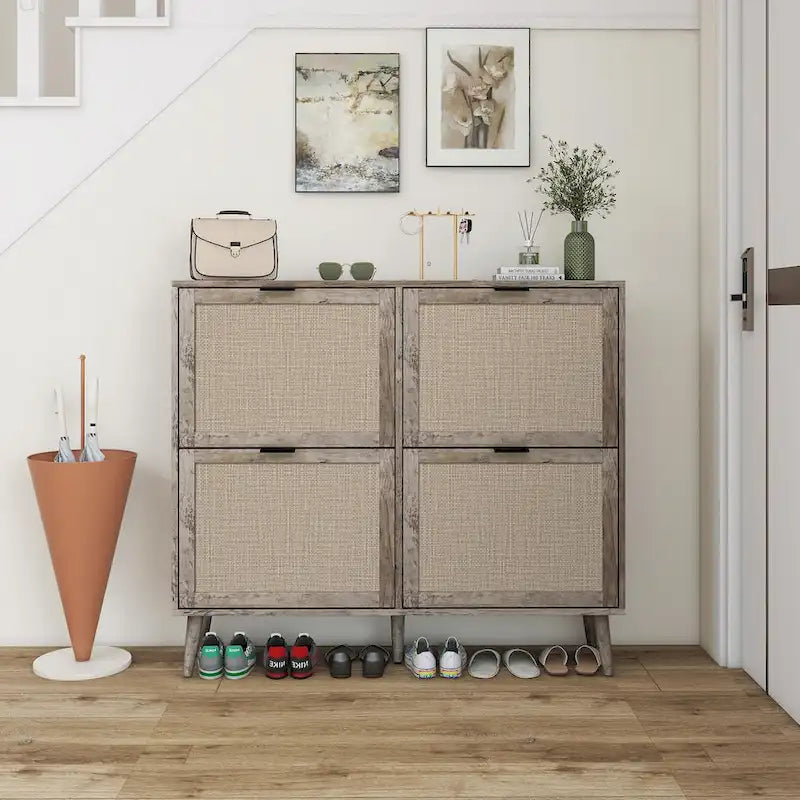 Meuble à chaussures 4 portes, étagère à chaussures moderne autoportante, pour entrée
