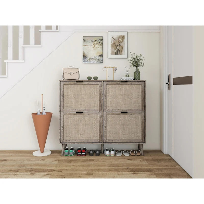 Meuble à chaussures 4 portes, étagère à chaussures moderne autoportante, pour entrée